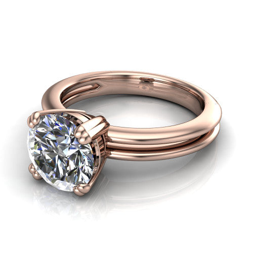 Peyton round solitaire engagement ring in 14K Rose Gold, three-quarter perspective showing the round center diamond, double-claw prongs, and split shank