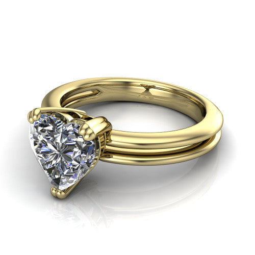 Peyton heart-shaped classic engagement ring in 18K Yellow Gold, three-quarter perspective showing the heart-shaped center diamond, double-claw prongs, and split shank
