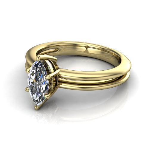 Peyton marquise-cut classic engagement ring in 14K Yellow Gold, three-quarter perspective showing the marquise-cut center diamond, double-claw prongs, and split shank