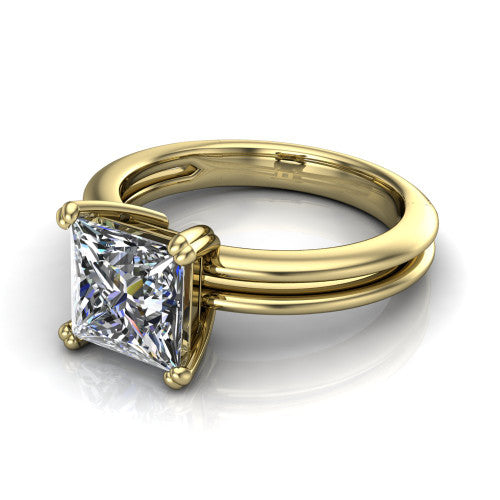 Peyton princess-cut classic engagement ring in 18K Yellow Gold, three-quarter perspective showing the princess-cut center diamond, double-claw prongs, and split shank