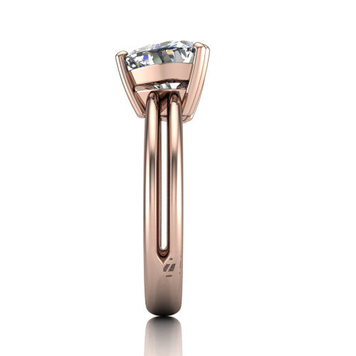 Peyton heart-shaped classic engagement ring in 14K Rose Gold, side profile showing the split shank dividing into two rails