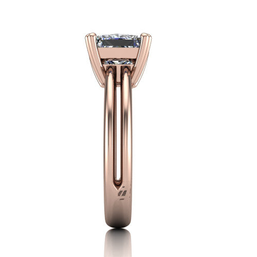Peyton princess-cut classic engagement ring in 18K Rose Gold, side profile showing the split shank dividing into two rails