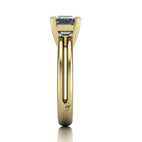 Peyton square emerald-cut classic engagement ring in 14K Yellow Gold, side profile showing the split shank dividing into two rails