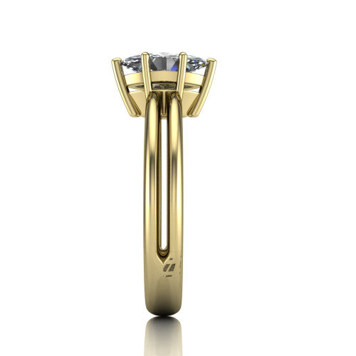 Peyton marquise-cut classic engagement ring in 14K Yellow Gold, side profile showing the split shank dividing into two rails