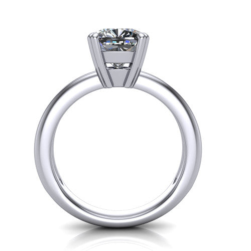 Peyton cushion-cut classic engagement ring in Platinum, through-finger front profile showing the high-set head and open cathedral gallery