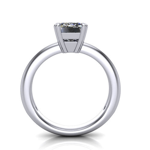 Peyton emerald-cut classic engagement ring in 18K White Gold, through-finger front profile showing the high-set head and open cathedral gallery