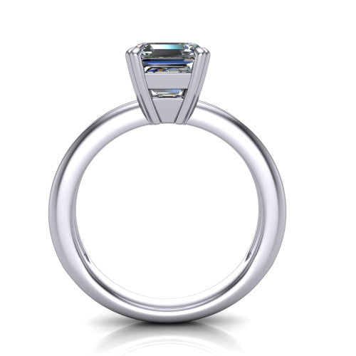 Peyton square emerald-cut classic engagement ring in Platinum, through-finger front profile showing the high-set head and open cathedral gallery
