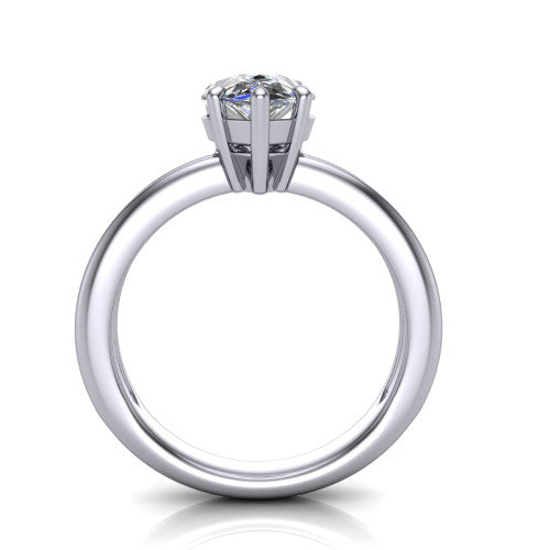 Peyton pear-shaped classic engagement ring in Platinum, through-finger front profile showing the high-set head and open cathedral gallery