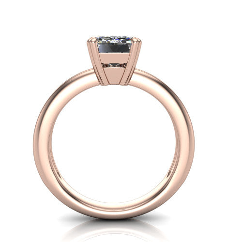 Peyton emerald-cut classic engagement ring in 14K Rose Gold, through-finger front profile showing the high-set head and open cathedral gallery