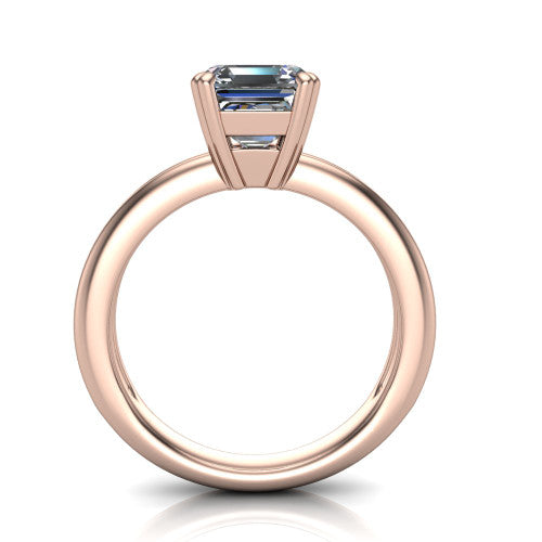 Peyton square emerald-cut classic engagement ring in 18K Rose Gold, through-finger front profile showing the high-set head and open cathedral gallery