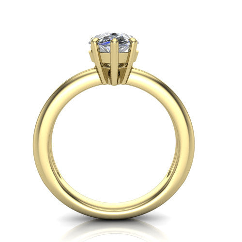 Peyton pear-shaped classic engagement ring in 14K Yellow Gold, through-finger front profile showing the high-set head and open cathedral gallery