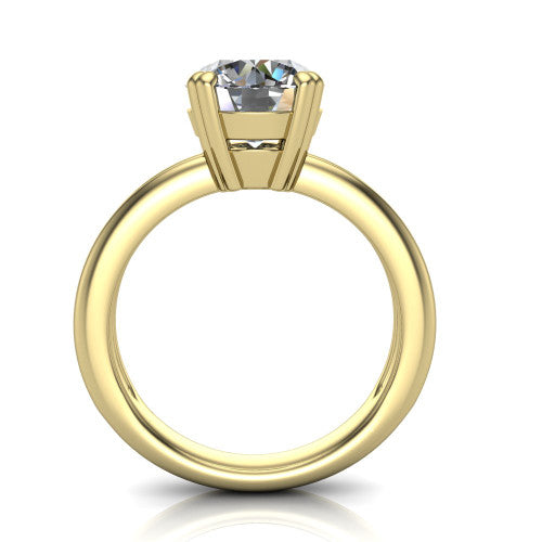 Peyton round solitaire engagement ring in 18K Yellow Gold, through-finger front profile showing the high-set head and open cathedral gallery