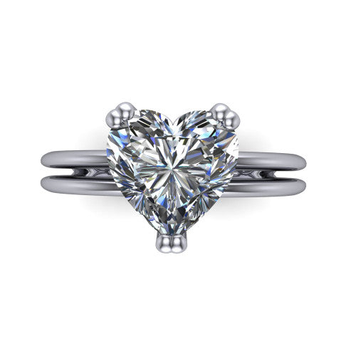 Peyton heart-shaped classic engagement ring in Platinum, top-down view showing the heart-shaped center diamond and the split double-band shank