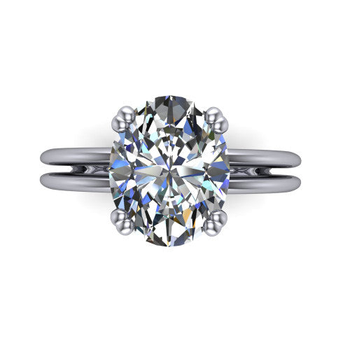 Peyton oval classic engagement ring in Platinum, top-down view showing the oval center diamond and the split double-band shank