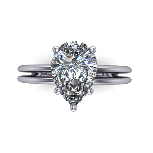 Peyton pear-shaped classic engagement ring in 18K White Gold, top-down view showing the pear-shaped center diamond and the split double-band shank