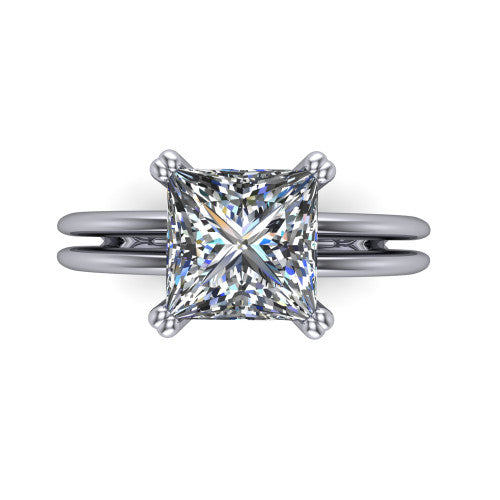 Peyton princess-cut classic engagement ring in 14K White Gold, top-down view showing the princess-cut center diamond and the split double-band shank