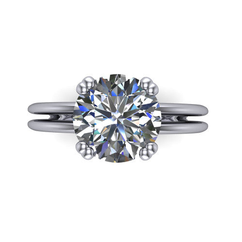 Peyton round solitaire engagement ring in Platinum, top-down view showing the round center diamond and the split double-band shank