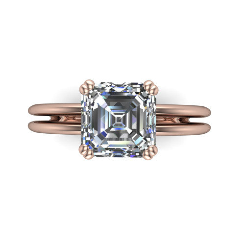 Peyton square emerald-cut classic engagement ring in 14K Rose Gold, top-down view showing the square emerald-cut center diamond and the split double-band shank