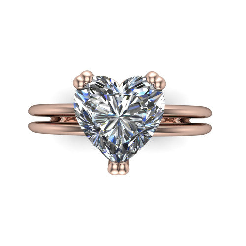 Peyton heart-shaped classic engagement ring in 18K Rose Gold, top-down view showing the heart-shaped center diamond and the split double-band shank