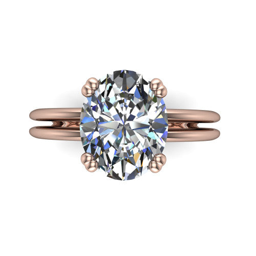 Peyton oval classic engagement ring in 14K Rose Gold, top-down view showing the oval center diamond and the split double-band shank