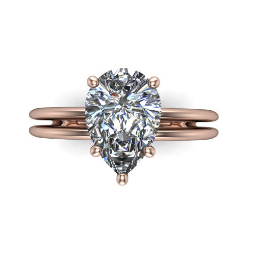 Peyton pear-shaped classic engagement ring in 18K Rose Gold, top-down view showing the pear-shaped center diamond and the split double-band shank