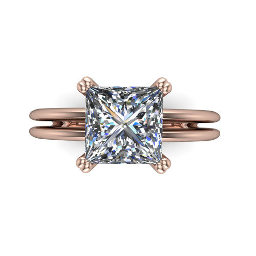 Peyton princess-cut classic engagement ring in 14K Rose Gold, top-down view showing the princess-cut center diamond and the split double-band shank