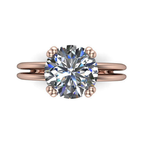 Peyton round solitaire engagement ring in 18K Rose Gold, top-down view showing the round center diamond and the split double-band shank