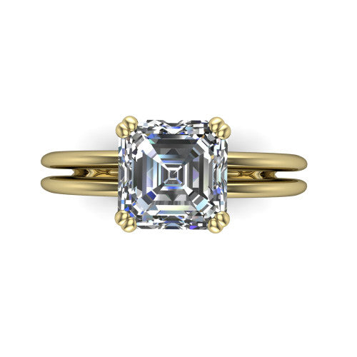 Peyton square emerald-cut classic engagement ring in 14K Yellow Gold, top-down view showing the square emerald-cut center diamond and the split double-band shank