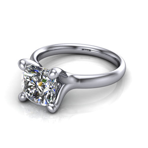 Brynlee cushion classic engagement ring in 18K White Gold, three-quarter perspective showing the cushion center diamond above a clean polished band