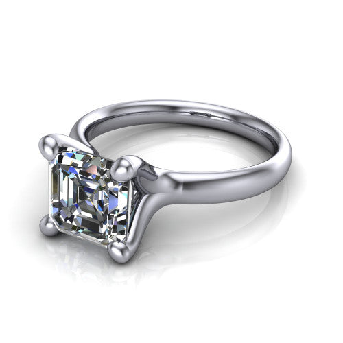 Brynlee square emerald-cut classic engagement ring in Platinum, three-quarter perspective showing the square emerald-cut center diamond above a clean polished band
