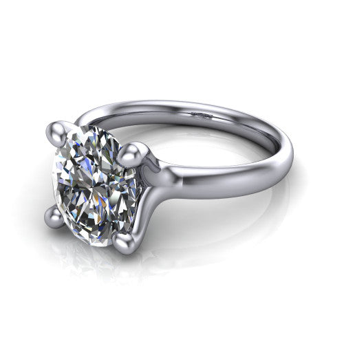 Brynlee oval classic engagement ring in Platinum, three-quarter perspective showing the oval center diamond above a clean polished band