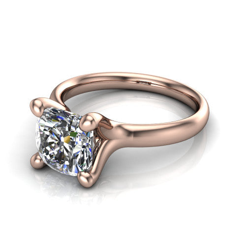 Brynlee cushion classic engagement ring in 14K Rose Gold, three-quarter perspective showing the cushion center diamond above a clean polished band