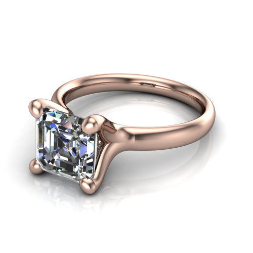 Brynlee square emerald-cut classic engagement ring in 14K Rose Gold, three-quarter perspective showing the square emerald-cut center diamond above a clean polished band