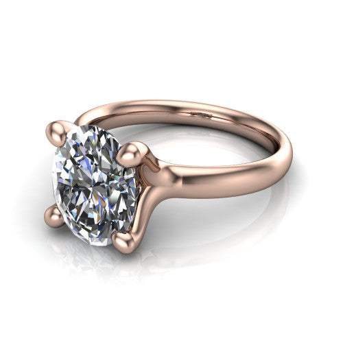 Brynlee oval classic engagement ring in 18K Rose Gold, three-quarter perspective showing the oval center diamond above a clean polished band