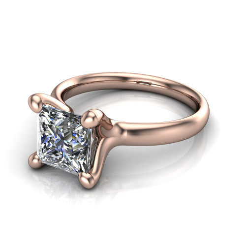 Brynlee princess-cut classic engagement ring in 14K Rose Gold, three-quarter perspective showing the princess-cut center diamond above a clean polished band