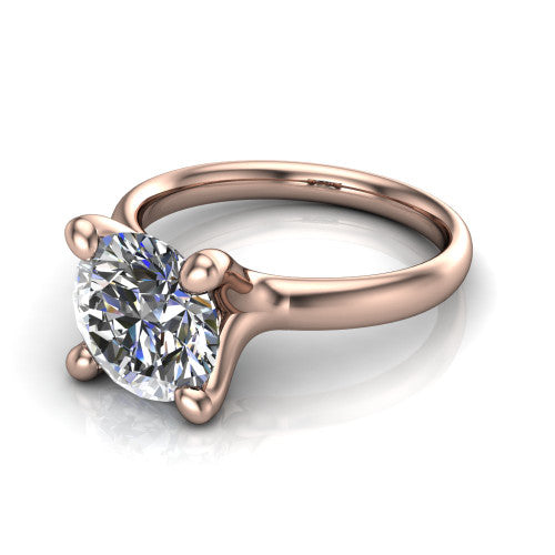 Brynlee round classic engagement ring in 18K Rose Gold, three-quarter perspective showing the round center diamond above a clean polished band
