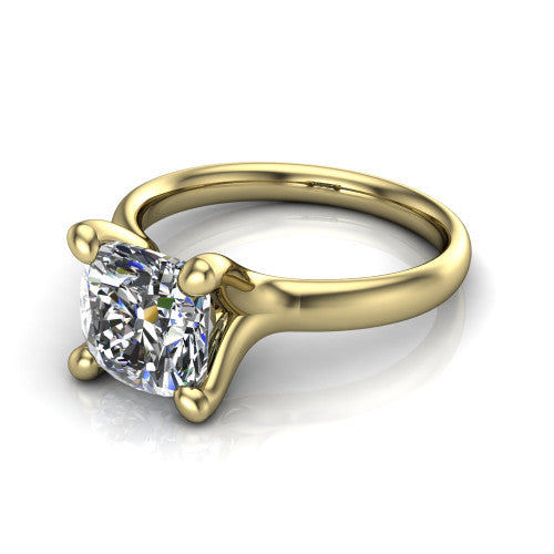 Brynlee cushion classic engagement ring in 18K Yellow Gold, three-quarter perspective showing the cushion center diamond above a clean polished band