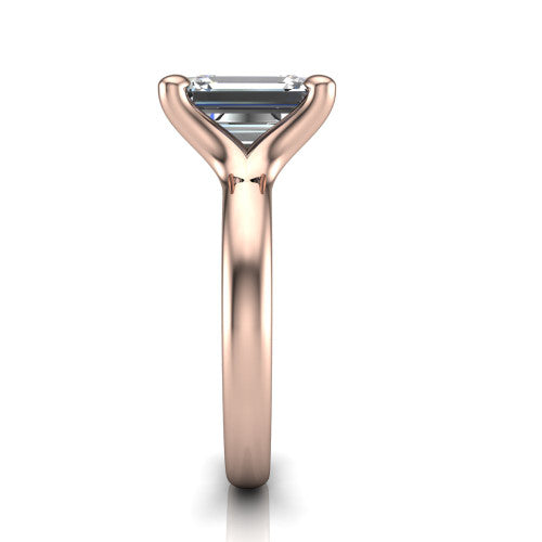 Brynlee emerald-cut classic engagement ring in 18K Rose Gold, side profile showing the polished band and comfort-fit profile in side view