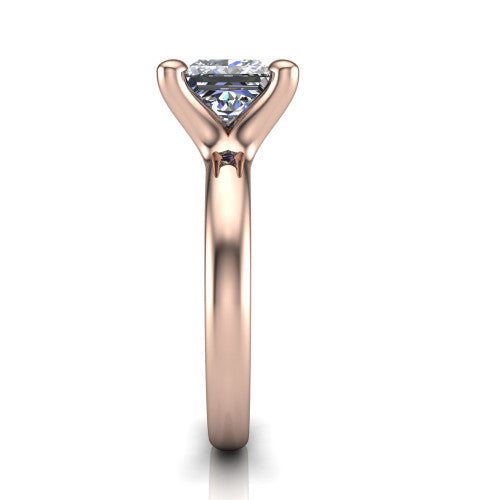 Brynlee princess-cut classic engagement ring in 18K Rose Gold, side profile showing the polished band and comfort-fit profile in side view