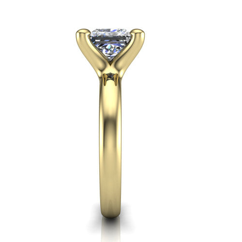 Brynlee princess-cut classic engagement ring in 14K Yellow Gold, side profile showing the polished band and comfort-fit profile in side view