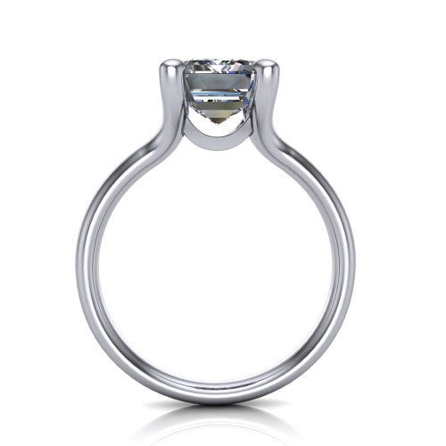 Brynlee emerald-cut classic engagement ring in 14K White Gold, through-finger front profile showing the four-prong head and open gallery from the front
