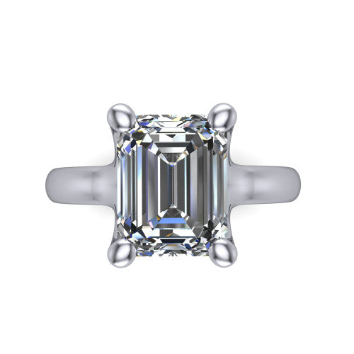 Brynlee emerald-cut classic engagement ring in 14K White Gold, top-down view showing the emerald-cut center diamond in its four-prong head from above
