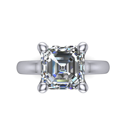 Brynlee square emerald-cut classic engagement ring in Platinum, top-down view showing the square emerald-cut center diamond in its four-prong head from above