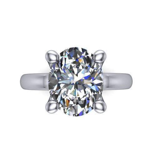 Brynlee oval classic engagement ring in Platinum, top-down view showing the oval center diamond in its four-prong head from above