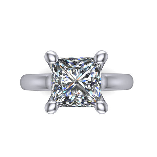 Brynlee princess-cut classic engagement ring in Platinum, top-down view showing the princess-cut center diamond in its four-prong head from above