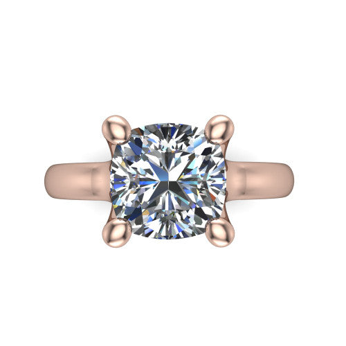 Brynlee cushion classic engagement ring in 14K Rose Gold, top-down view showing the cushion center diamond in its four-prong head from above
