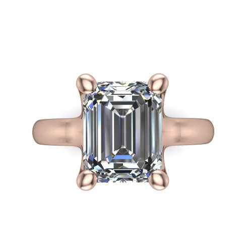 Brynlee emerald-cut classic engagement ring in 14K Rose Gold, top-down view showing the emerald-cut center diamond in its four-prong head from above