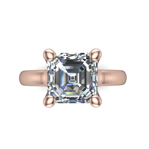 Brynlee square emerald-cut classic engagement ring in 14K Rose Gold, top-down view showing the square emerald-cut center diamond in its four-prong head from above