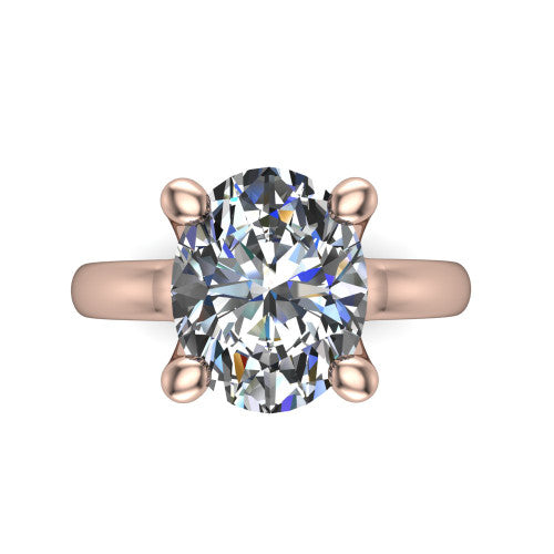 Brynlee oval classic engagement ring in 14K Rose Gold, top-down view showing the oval center diamond in its four-prong head from above