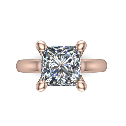 Brynlee princess-cut classic engagement ring in 18K Rose Gold, top-down view showing the princess-cut center diamond in its four-prong head from above